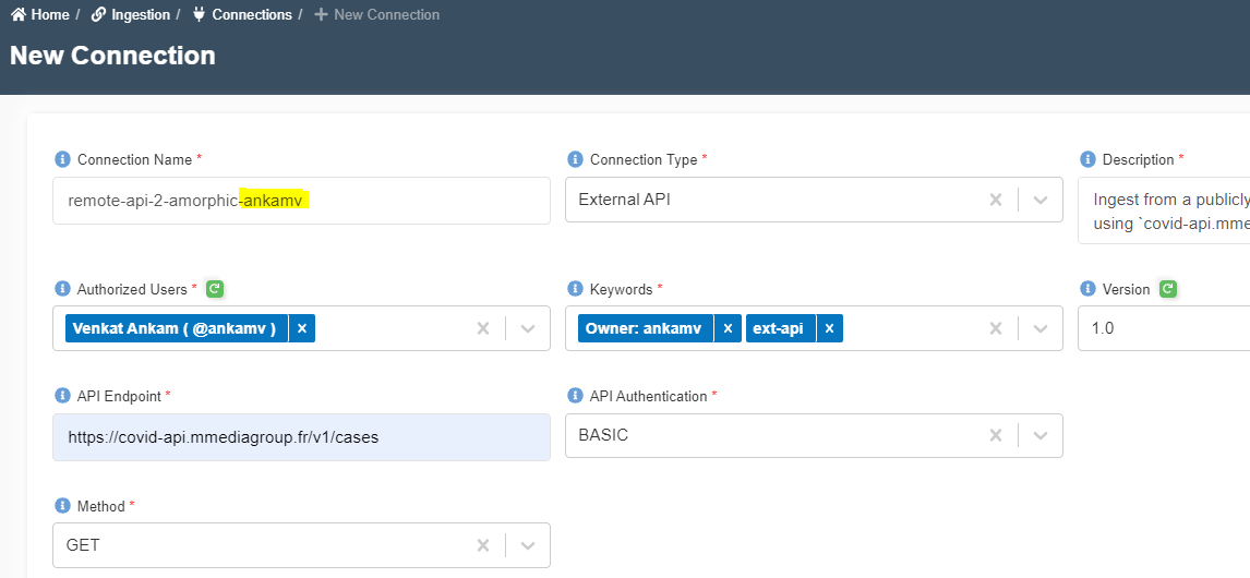 Create Ext-api Connection